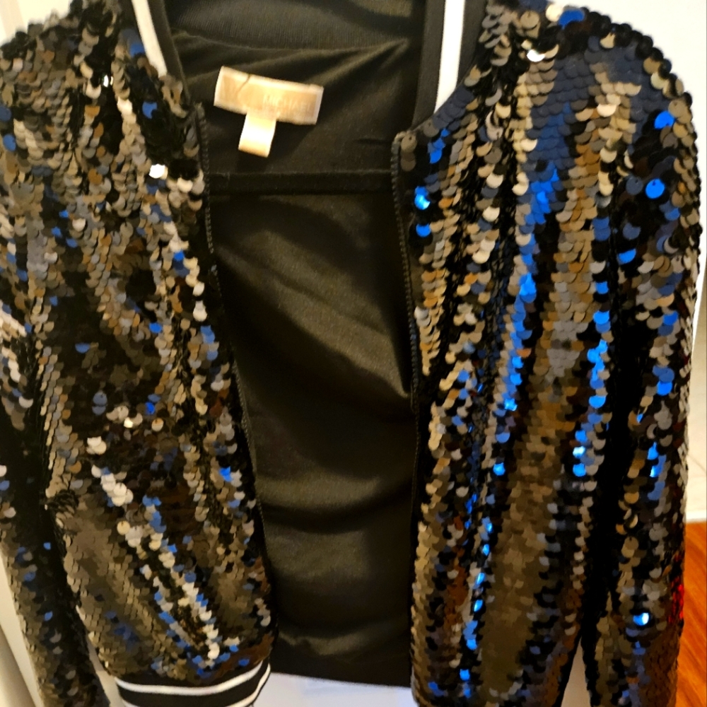 Michael Kors Sequin Bomber Jacket in Black